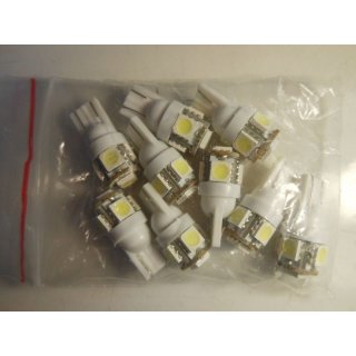 10 LED Light White 12V 5SMD 5050 W5W T10